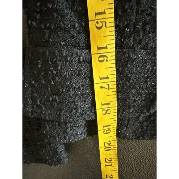 St.John Textured Black Tweed Blazer With Ruffled Floral Size 6